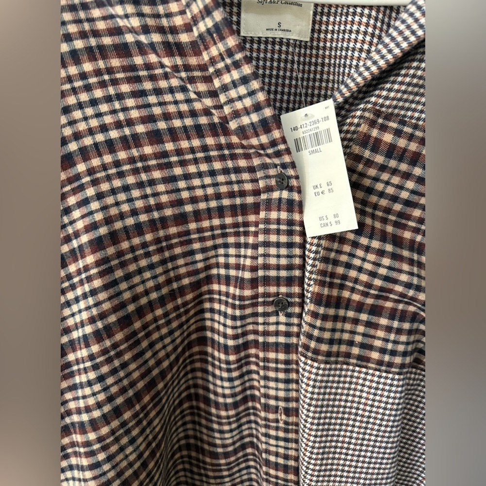 Abercrombie Flannel Button Up Checkered Shirt Black and Brown New With Tags - Picture 4 of 9